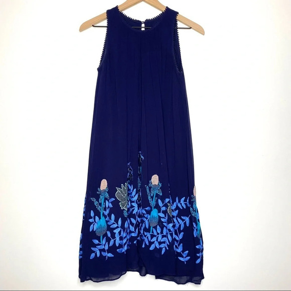 Anthropologie Navy Beaded Floral Mini Dress - Picture 1 of 6